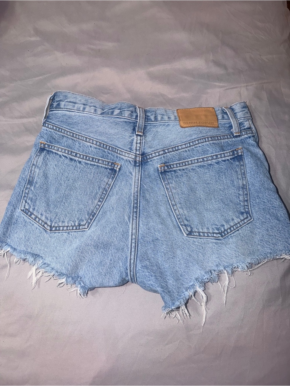 Denim Forum Light Blue Distressed High-Rise Jean Shorts - Picture 2 of 5